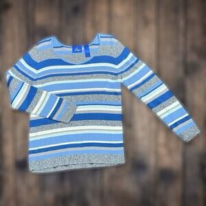JH Collectibles Women’s Striped Ribbed Pullover Sweater Size 1X Blue Y2K Preppy